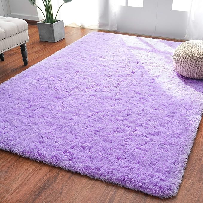 Softlife Light Purple Area Rug for Living Room, Fluffy Shag Plush 5.3x7.6 Rugs for Bedroom Girls, Shaggy Soft Fuzzy Kids Large Carpet for Dorm Bedside Ultra Cozy Non-Slip Indoor Decor