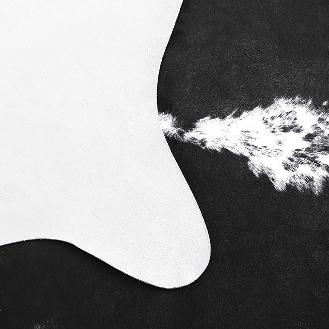 HOMORE Cowhide Rug, Cute Cow Print Rug for Living Room Faux Cow Hide Animal Print Carpet for Bedroom Office Table, 4.6 x 5.2 Feet, Black
