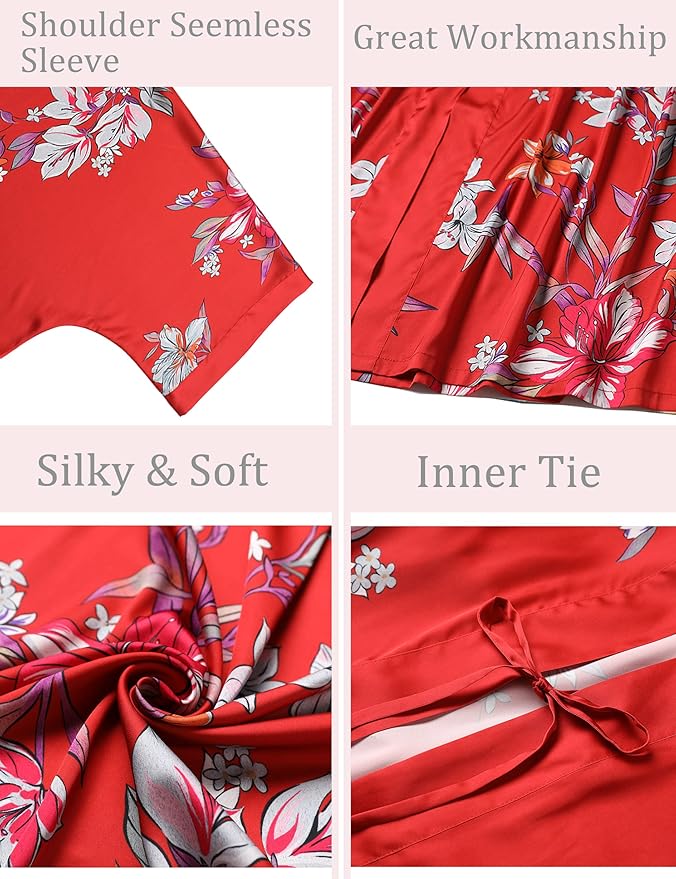 Aensso Long Soft Lightweight Silky Kimonos Robes for Women, Luxury Japanese Floral Womens Kimono Robe