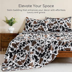 MR&HM Satin Sheets with Elastic Corner Straps, Twin Size 3-Piece Silky Bedding Set, Deep Pocket 15 Inches, Good for Hair & Skin (Twin, Cow Print)