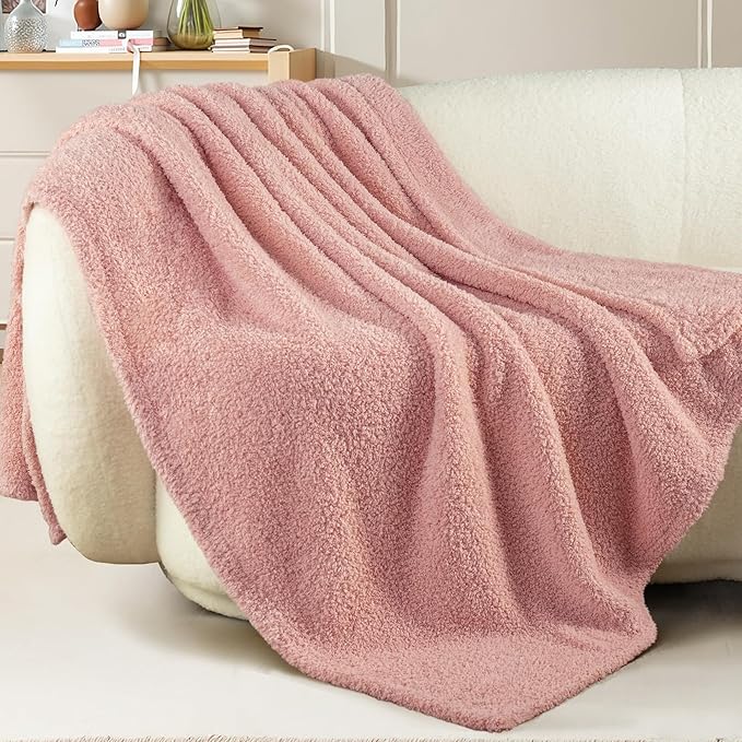 Exclusivo Mezcla Fleece Dusty Pink Throw Blanket for Couch Sofa, Ultra Soft, Lightweight and Fluffy Blankets for Women, All Season, 50x60 Inches