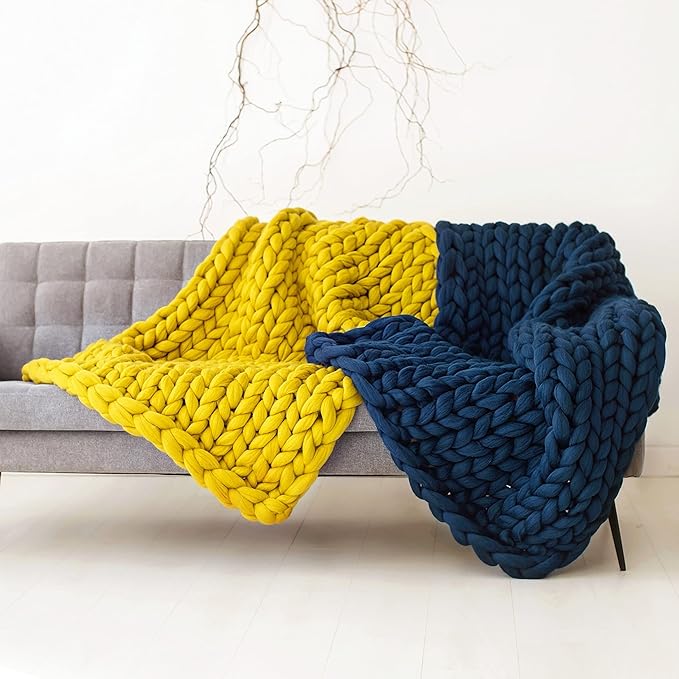 Chunky Knit Blanket, Boho Throw Blanket for Couch, Throw Blanket Knit Bed Scarf, Knitted Blanket, Supernatural Blanket, Wool Blanket for Home Decor or Gifts (Lavender, 54"x75")