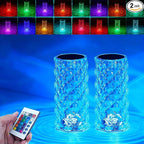 2Pack Crystal Table Lamp (Touch & Remote), 4 Modes 16 Color Changing Night Light, Rechargeable, Dimmable, RGB Rose Diamond Mood Lighting, Protable Cordless Desk Lamp for Bedroom Living Room Party