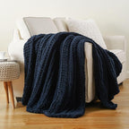 Battilo Navy Chunky Knit Throw Blanket for Couch, Navy Blue Chenille Throw Blanket Super Soft Cozy Thick Warm Cable Knitted Blanket for Bed, Sofa, Living Room, 50"x60"