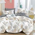 ALEISSEL Natural Cotton 2pcs Floral Comforter Sets Twin Size-Gray Comforter with Luxurious Brown Branches and Taupe & Gray Leaves on White, Reversible Lightweight Bedding Sets(Twin 68"×90")