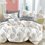 ALEISSEL Natural Cotton 2pcs Floral Comforter Sets Twin Size-Gray Comforter with Luxurious Brown Branches and Taupe & Gray Leaves on White, Reversible Lightweight Bedding Sets(Twin 68"×90")