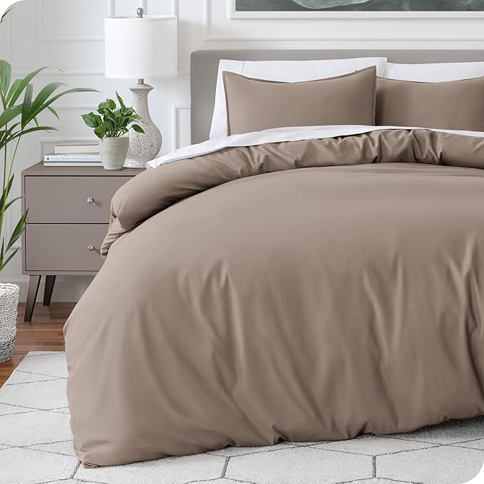 Bare Home Bedding Duvet Cover Queen Size - Premium 1800 Super Soft Collection - Lightweight, Cooling Duvet Cover - Soft Breathable Bedding (Queen, Taupe)