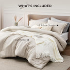 Bedsure King Size Comforter Set - Beige King Comforter Set, Soft Bedding for All Seasons, Cationic Dyed Bedding Set, 3 Pieces, 1 Comforter (104"x90") and 2 Pillow Shams (20"x36"+2")