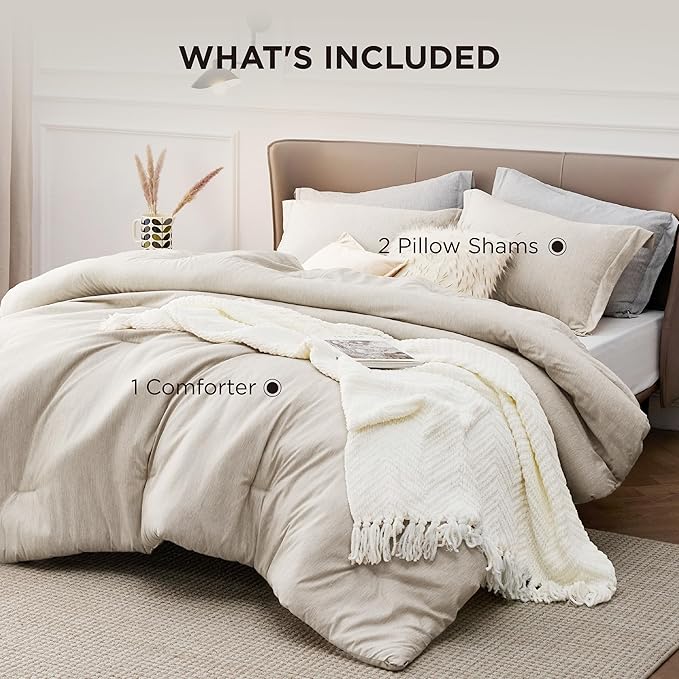Bedsure California King Comforter Set - Beige Soft Bedding for All Seasons, Cationic Dyed Bed Set, 3 Pieces, 1 California King Size Comforter (104"x96") and 2 Pillow Shams (20"x36"+2")