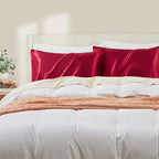King Size Satin Pillowcase Set of 2 with Envelope Closure,Wine Red Silk Pillowcase for Hair and Skin (20x36)