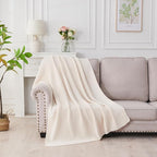 Douceur Cream Throw Blanket for Bed, Soft Chunky Cable Knit Throw Blanket, Classic Fisherman's Rib Stitch Pattern Throw for Living Room,60"X80"