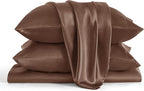 Bedsure Satin Sheets Full Size - 4 Piece Silky Bedsheets with 15 Inches Deep Pocket Fitted Bedsheet,1 Flat Sheet, 2 Satin Pillowcases, Good for Hair & Skin (Full, Coffee)