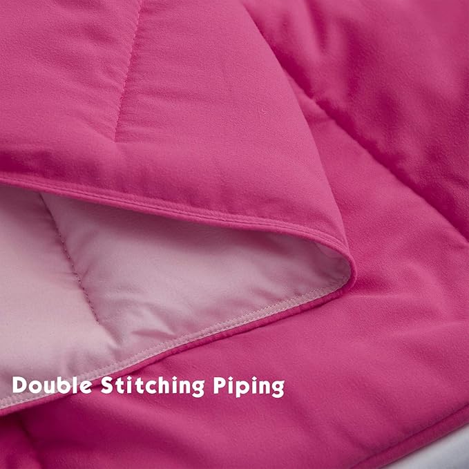 HIG 3pc Pink Comforter Set Full Size Duvet Insert, Reversible, All Season, Box Stitched, with Corner Tabs, Soft, Fluffy