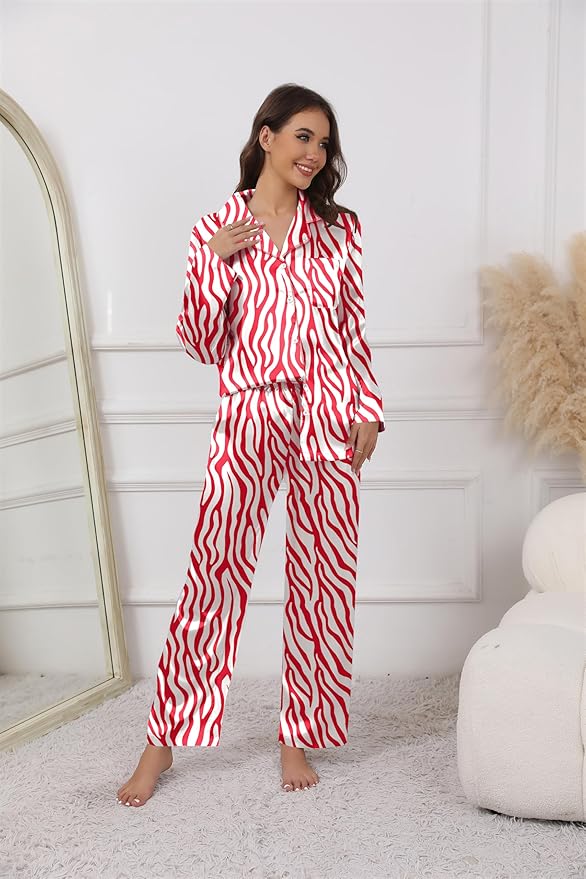 Ekouaer Pajamas For Women Set Silk Pjs 2 Piece Satin Sleepwear Long Sleeve Button Down Lounge Sets With Pant