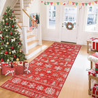 XLUEZ Runner Rug 2x6 Christmas Rugs, Machine Washable Kitchen Runner Boho Christmas Tree Snowflake Rug Non-Slip Soft Low Pile Hallway Rugs for Entryway Bedroom Bathroom Laundry(Xmas Red, 2'x6')