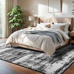 Area Rug 6x9 Washable Living Room Rug Abstract Print Non-Slip Low Pile Soft Faux Wool Carpet Rugs for Bedroom Dining Room Playroom Kids Room Dorm Office Farmhouse Home Decor (Black and Grey)