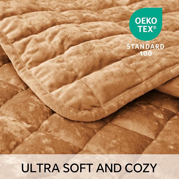 BEDELITE Velvet Quilt Set King Size - Luxury Velvet Comforter Bedding Set 3 Pieces, Lightweight Soft Cozy Shiny Rusty Burnt Orange Oversized Bedspread Coverlet for All Seasons with 2 Pillow Shams