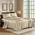 Satin Sheets California King [4-Piece, Champagne Gold] Hotel Luxury Silky Bed Sheets - Soft Microfiber Sheet Set, Wrinkle, Fade, Stain Resistant - Deep Pocket Fitted Sheet, Flat Sheet, Pillow Cases