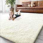 Shag Cream Rug 5x7 Area Rugs for Bedroom Living Room - Non Slip Ultra Soft Large Fluffy Fuzzy Shag Plush Shaggy Furry Rug for Dorm Kids Room Nursery Playroom, Home Office Modern Carpet Decor