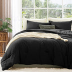 WRENSONGE Queen Comforter Set - 3 Pieces Prewashed Black Comforter Soft Lightweight for All Seasons,Fluffy Down Alternative Comforter Queen Size with 2 Pillow Shams