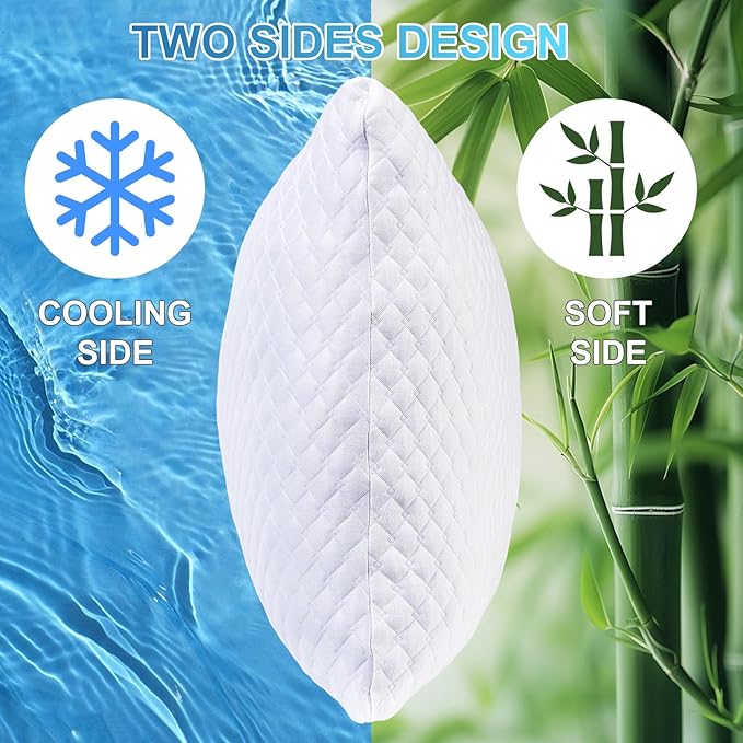 NTCOCO Cooling Bed Pillows Queen Size Pack of 2 for Sleeping Shredded Memory Foam Bed Pillows Adjustable Gel for Side Stomach Back Sleepers Washable Removable Cover Cover