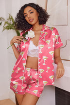 Ekouaer Womens Satin Silk Pajamas Set Short Sleeve Sleepwear Button Down Top and Shorts Loungewear 2 Piece Pjs Set S-XXL
