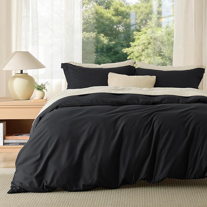 Bedsure Duvet Cover Full Size - Soft Double Brushed Bedding Set for Kids & Adults, Zipper Closure, 3 Pieces, Includes 1 Duvet Cover (80"x90") & 2 Pillow Shams, NO Comforter, Black