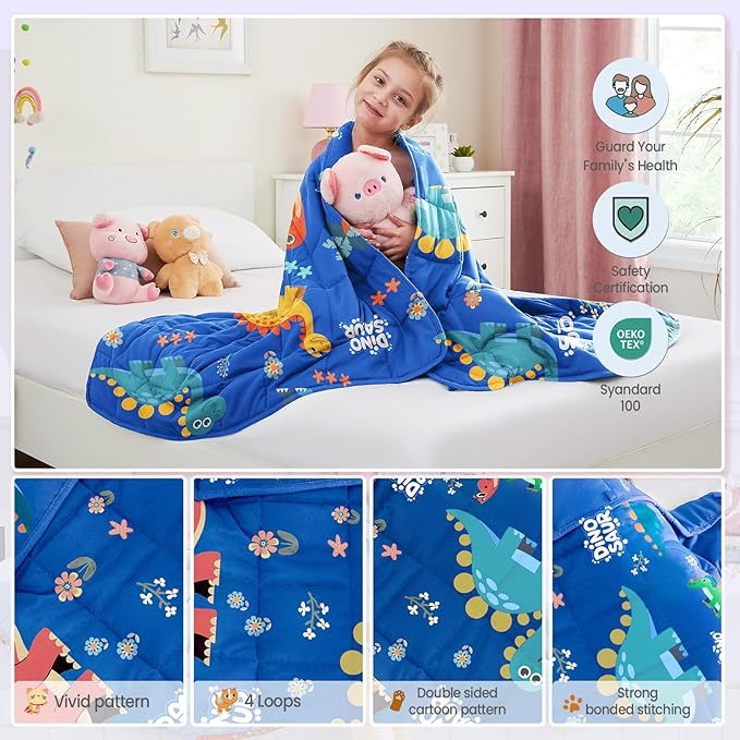 HOSUKKO Weighted Blanket - 2 lbs Blue Dinosaur Heavy Lap Indoor - Small Size Breathable Blanket(20 * 30 inches, 2 lbs)