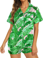 Ekouaer Silk Pajamas for Women Short Sleeve Sleepwear Soft Button Down Loungewear 2 Piece Satin Pjs Shorts Set