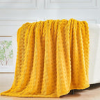 NEWCOSPLAY Super Soft Throw Blanket Yellow Premium Silky Flannel Fleece 3D Waffle Checkered Lightweight Bed Blanket All Season Use (Mustard Yellow, Throw(50"x70"))