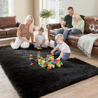 Shag Black Rug, 4x6 Area Rug for Dorm Bedroom Living Room, Non-Slip Ultra Fluffy Soft Area Rugs for Kids Room, Girls Room, Study, Office, Playroom, Easy to Clean, Modern Carpet Décor