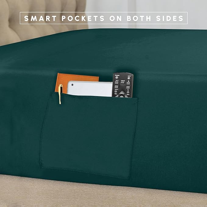 Elegant Comfort 8-Piece Pinch Pleated Comforter Set - All Season Complete Bed in a Bag, Includes 4pc Smart Sheet Set, Bed Skirt, Comforter, Matching Pillowcases and Shams, Full/Queen, Ocean Teal
