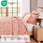 BLOOMHAVEN Quilt Set Twin Size, Clay Pink Floral Quilt Sets, Reversible Bedspread Lightweight and Breathable for All Seasons, Soft Quilted Bedspread with 1 Pillow Sham