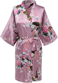 Women's Short Kimono Robes Bride and Bridesmaid Satin Floral Bathrobe Peacock Sleepwear Dressing Gown for Wedding Party