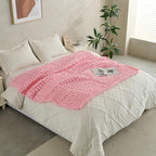 Chunky Knit Blanket Throw 50x60 Inches,Handmade Cable Knit Crochet Blanket,Cozy Lightweight All Season,Wrinkle-Resistant Polyester for Couch Bed Sofa Reading Nook, Beige,Pink