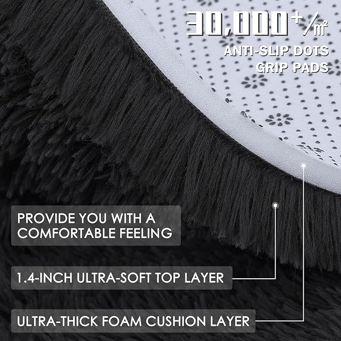 OLANLY 10x12 Machine Washable Large Area Rugs for Living Room, Bedroom, Soft Fluffy Shaggy Bedside Rug, Indoor Floor Carpet for Kids Girls and Boys, Dorms, Nursery, Home Decor Aesthetic, Black