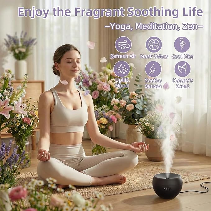 Essential Oil Diffuser, Small Ultrasonic Aromatherapy Diffuser with Auto-Off Function, Cool Mist Humidifier with 2 Modes, Fragrance Aroma Diffuser for Bedroom, Home Scent Diffuser 100ml (Black)