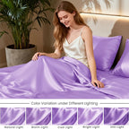 Love's cabin 4Piece California King Satin Bed Linen Set, Lavender Silky Satin Sheets, Deep Pocket, Luxury Silk Feel, 1 Flat, 1 Fitted Sheet, 2 Pillow Cases