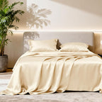 Love's cabin California King Satin Sheet Sets - 4 Piece Beige Silky Sheets Bed Set with Deep Pocket, Luxury Silk Feel Satin Cal King Sheet Set (1 Flat Sheet,1 Fitted Sheet,2 Pillow Cases)