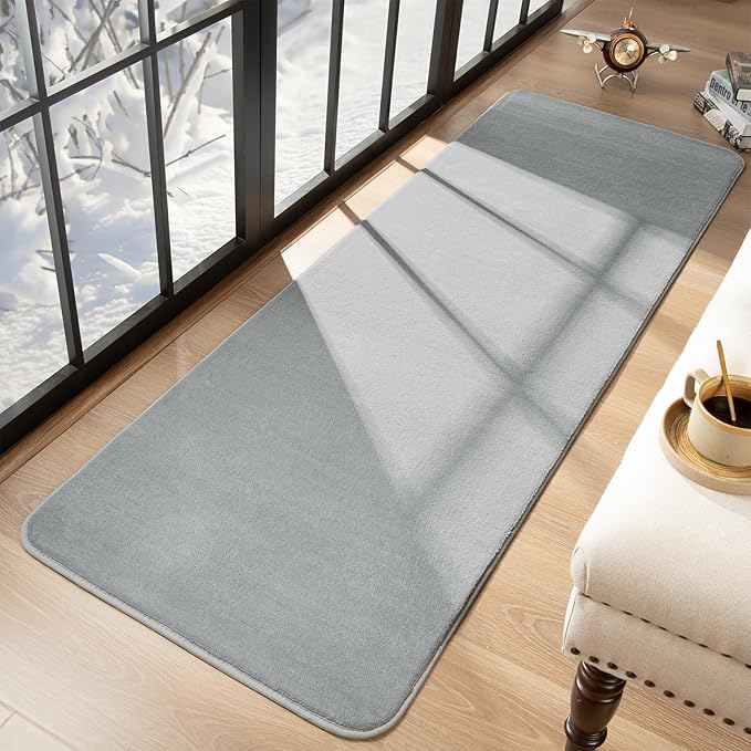 Przemy Washable Grey Rugs for Bedroom Living Room, 2x6 Feet Runner Rug Soft Memory Foam Indoor Carpet for Hallway Kids Boys Girls Room Dorm Bedside Nursery Decor Mat