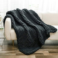 YAAPSU Chunky Knit Throw Blanket for Couch, 51"x63", 100% Hand Knitted Thick Cable Knit with Cozy Jumbo Chenille Yarn, Soft Large Rope Knot Crochet Blankets for Sofa Bed Living Room Décor, Black Grey