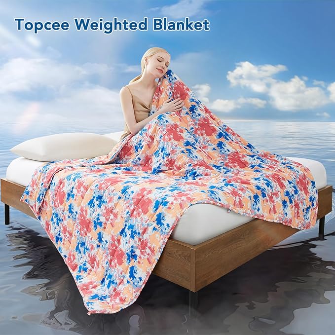 Topcee Weighted Blanket for Adults (15 lbs, 60" x 80") Queen Size Soft Cooling Heavy Blanket Sleeping, Apply to 130-160 lbs Body, Thick Breathable Blanket with Glass Bead, Easy Care