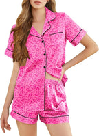 Silk Pajamas for Women Short Sleeve Sleepwear Soft Button Down Loungewear 2 Piece Satin Pjs Shorts Set S-XXL
