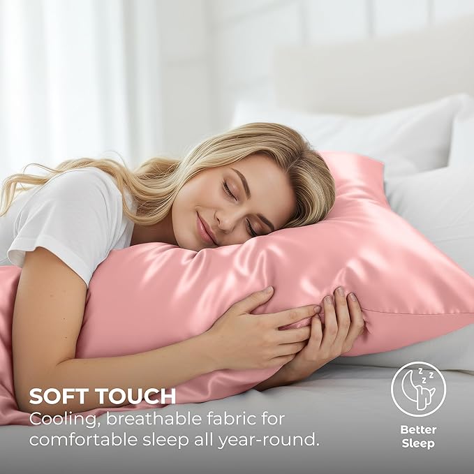 Satin Pillowcase 2 Pack - Queen Size (20"x30", Pink) - Silky Pillow Cases for Hair and Skin - Satin Pillow Covers with Envelope Closure - Extra Soft Premium Microfiber