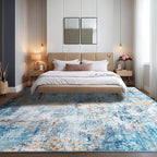 Area Rug 8x10 Washable Rugs Modern Abstract Area Rug Soft Non-Slip Non-Shedding Faux Wool Stain Resistant Floor Carpets for Living Room Bedroom Dining Room Kids Room Home Office (Teal, Rust)