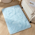 YJ.GWL Runner Rugs for Hallway, 2x4 Washable Small Light Blue Bedside Rugs for Living Room Bedroom, Soft Fluffy Shaggy Indoor Floor Carpet for Kids Boy and Girls Room Nursery Home Decor Aesthetic