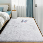 White Runner Area Rugs for Bedroom, Shag Fluffy Bedside Rug for Living Room, Modern Furry Shaggy Throw Rug for Kids Room, Teen Girls, Dorm, Baby Nursery, Cute Fuzzy White Carpet, 3x5 Rug, Home Decor