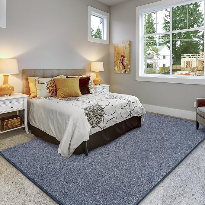 Keeko 5x8 Area Rugs for Living Room, Soft Modern Memory Foam Bedroom Rug Washable Indoor Rug Low Pile Minimalist Non-Slip Carpet Big Rugs for Kids Nursery Room Home Decor Blue and White