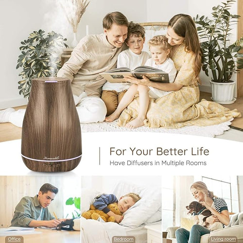 Aromatherapy Essential Oil Diffuser for Room: Air Humidifier Aroma Scent Cool Mist Diffusers Colorful Light Cute Mini Small Waterless Auto Off Ultrasonic for Home Bedroom (Brown Wood Grain)
