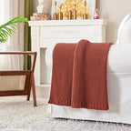 Chunky Cable Knit Throw Blanket Lightweight Rust 100% Organic Cotton Blanket for Sofa Couch Bed Baby Nursery, Rustic Shabby Chic Modern Farmhouse, 60” x 80” Give Laundering Bag
